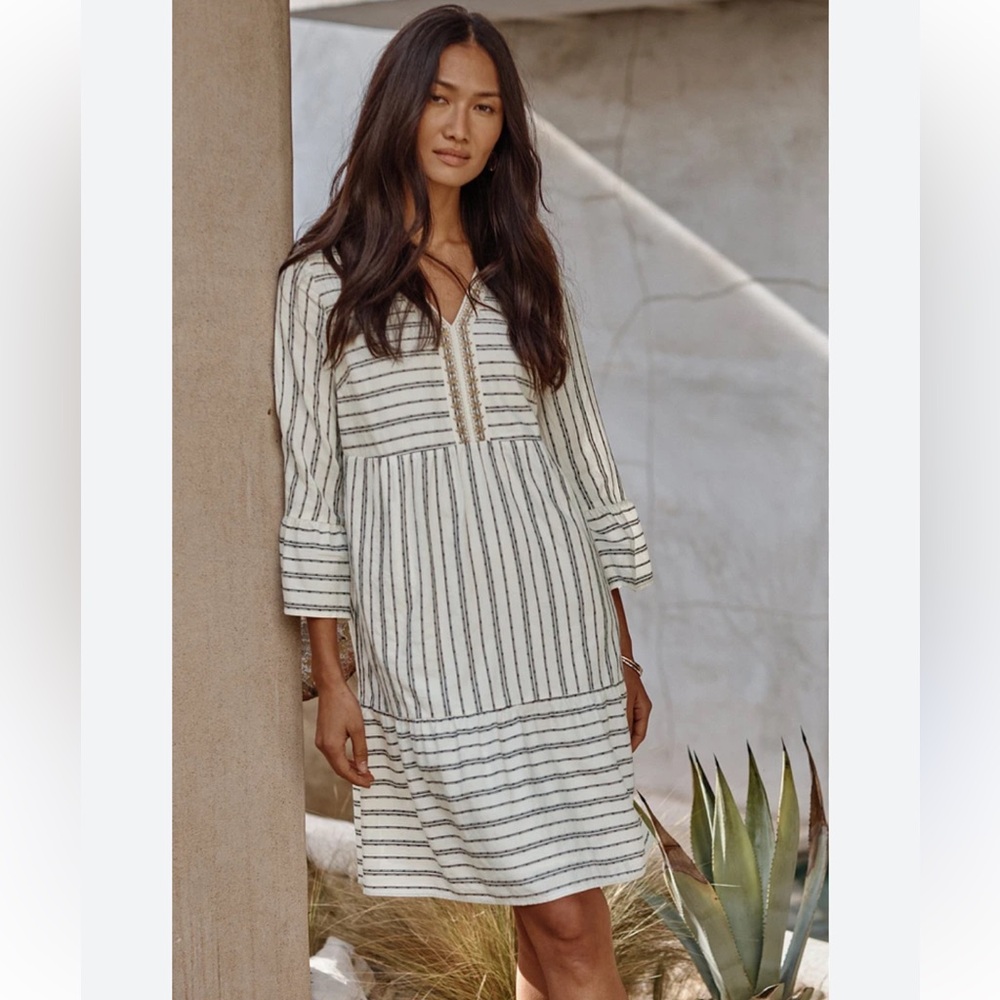 J. Jill Cream and Black Striped Cotton Tunic Dress